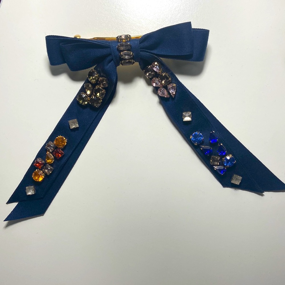 J Crew Embellished bow barrette - Navy Blue color